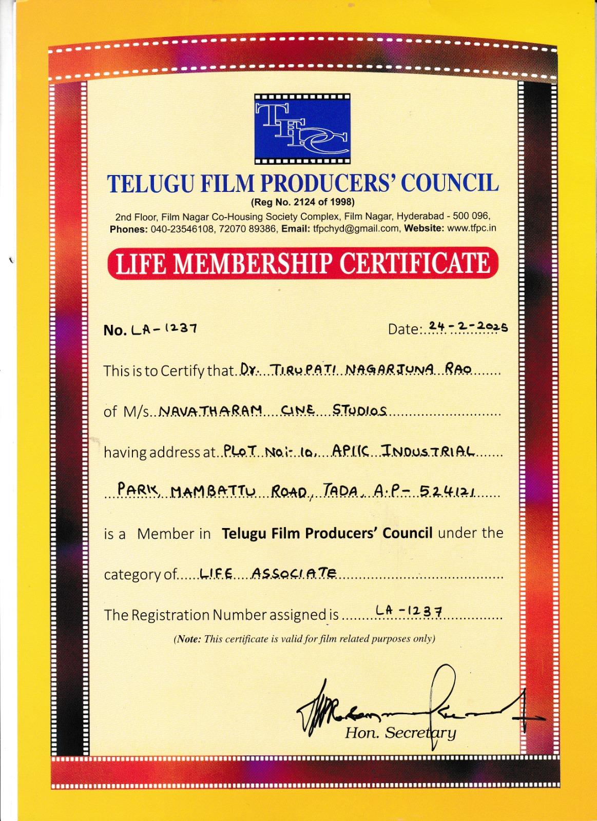 Life membership certificate
